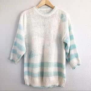 Vintage 90s Blue White Striped Knit Sweater Medium